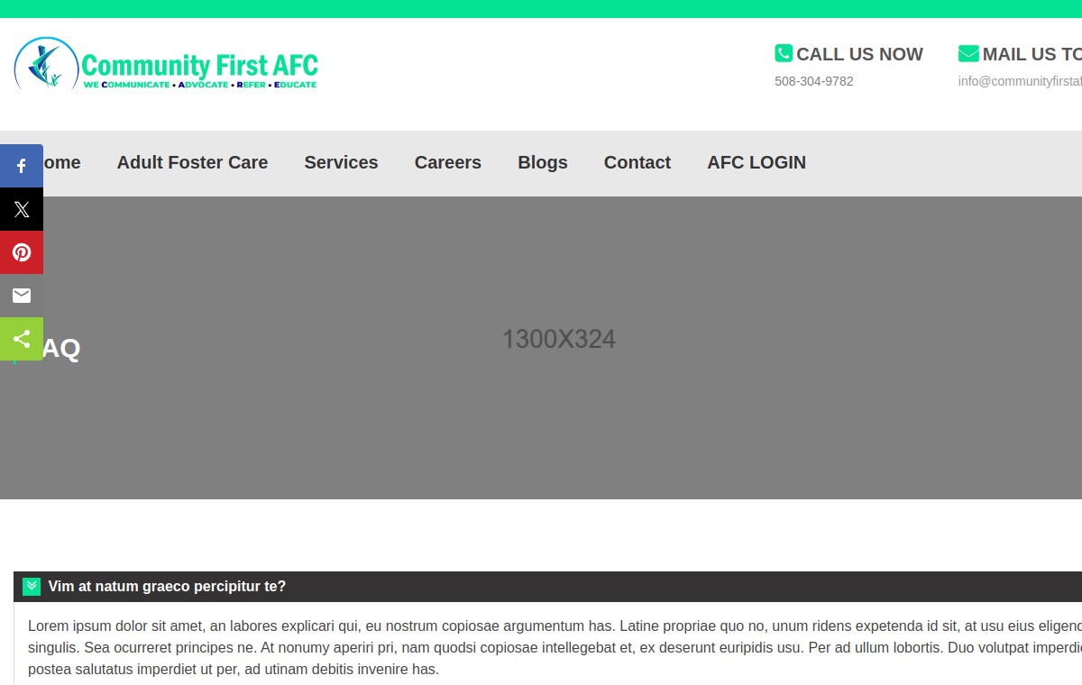 FAQ page showing filler text